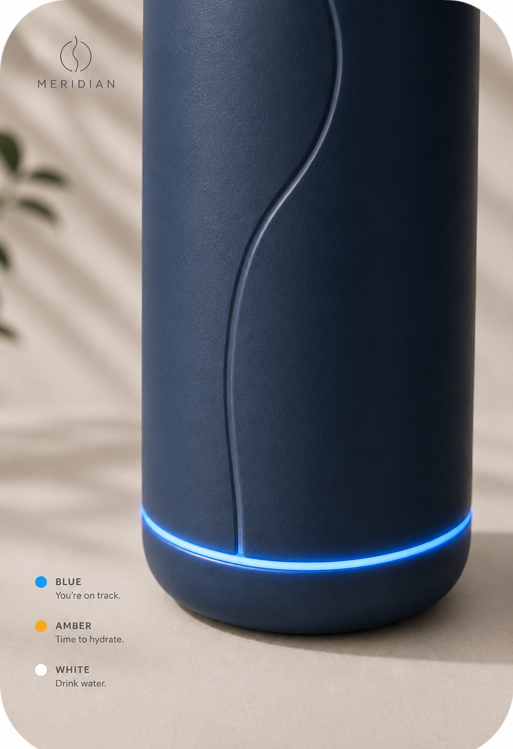 Close-up of Meridian bottle base with glowing LED ring